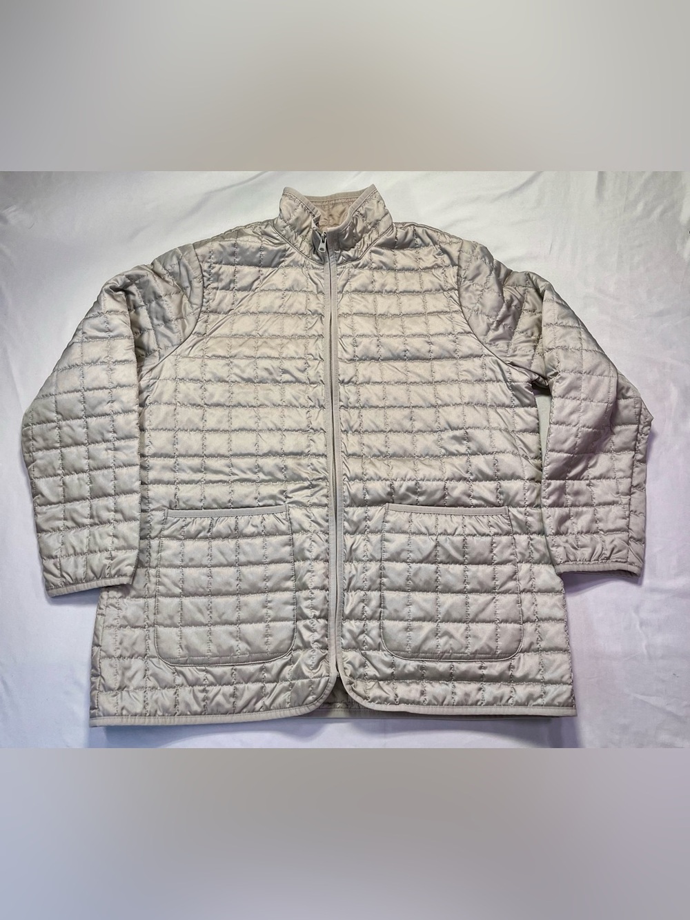 Lands' End Light Beige Gold Quilted Packable Puffer Barn Jacket Coat